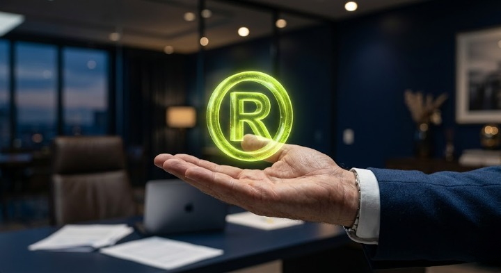 Símbolo R de Marca Registrada protegido por uma mão